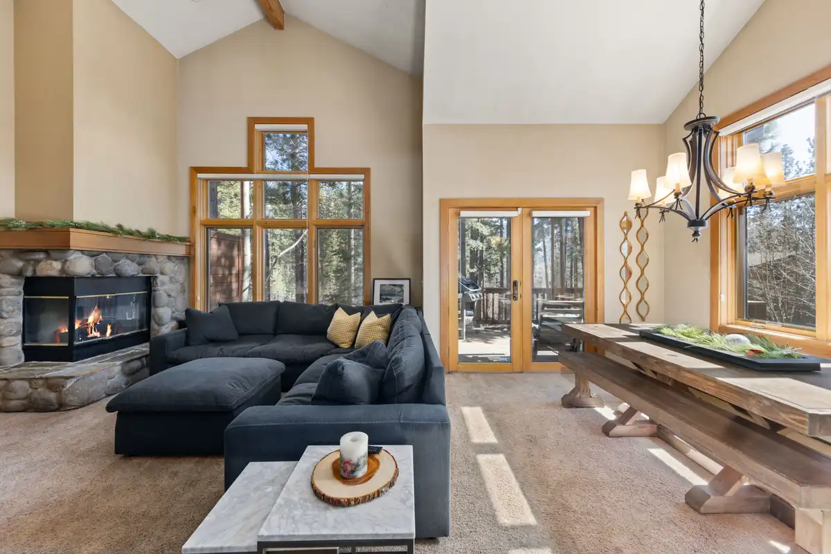 Living room, kitchen with outdoor view, Elevated Tahoe Escape