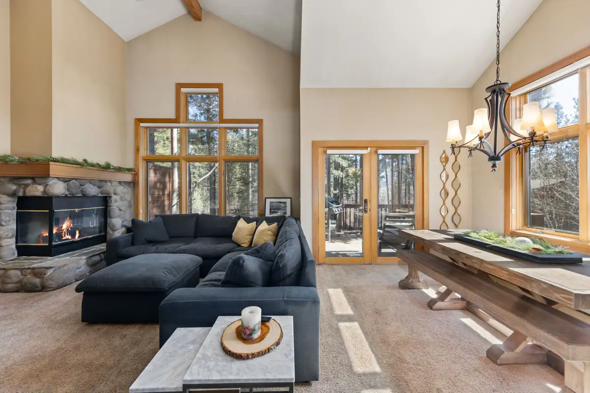 Living room, kitchen with outdoor view, Elevated Tahoe Escape
