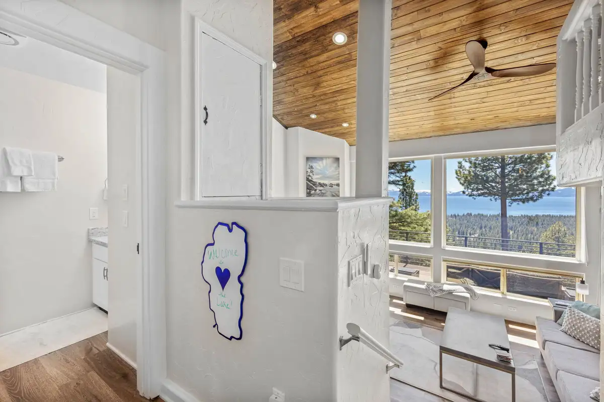 Main Hallway with Second floor bathroom to the left, Lakeview Haven in Incline Village