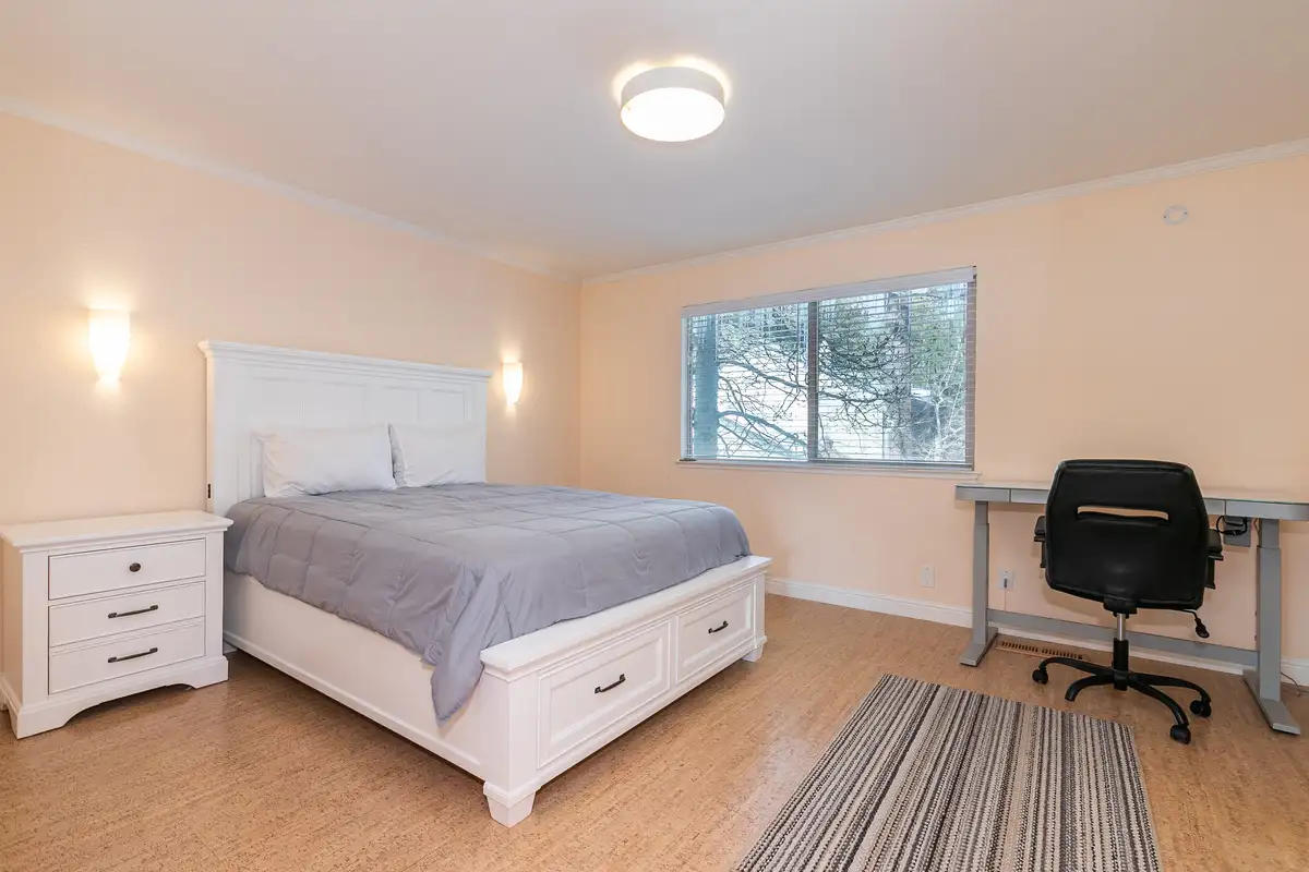 Master bedroom with queen bed and attached bathroom, Trailside Tahoe Townhouse