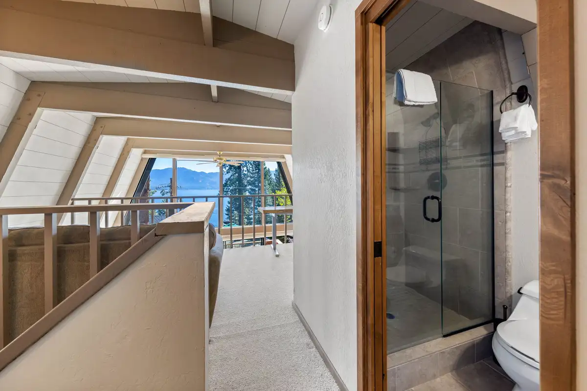 Loft landing with a bathroom door and lake view, Livin' on the Edge