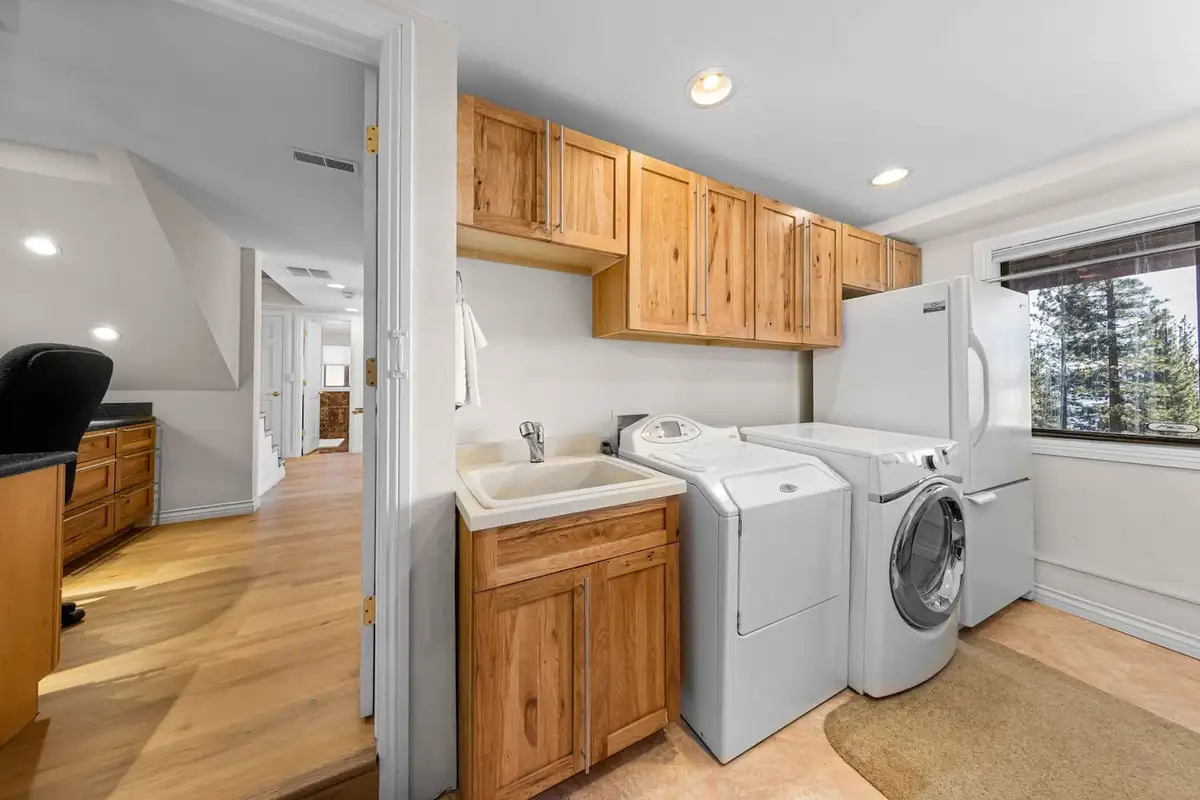 Laundry room with washer, dryer and utility sink, Tranquil Alpine Bliss