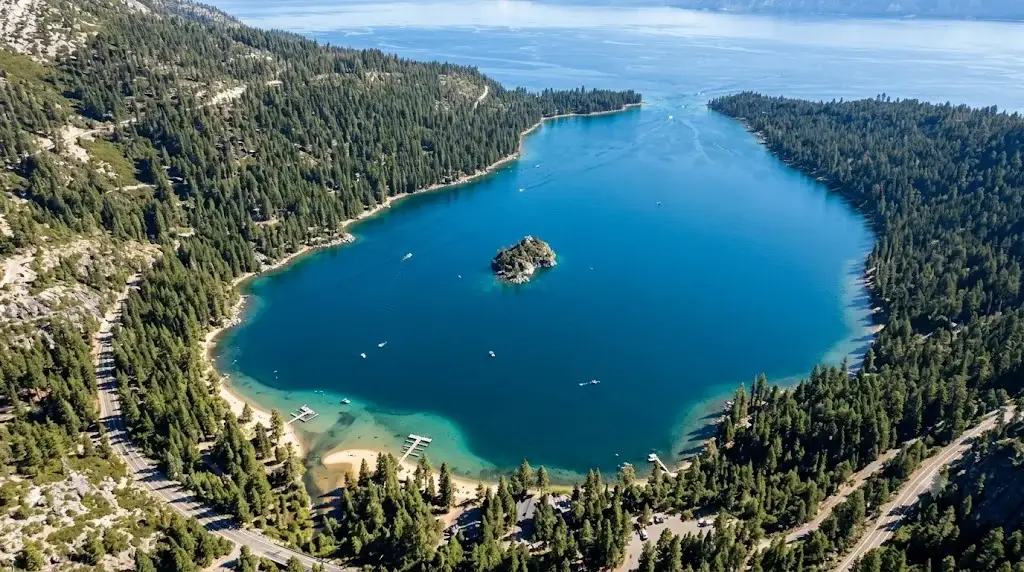 Emerald Bay and Fannette Island from above