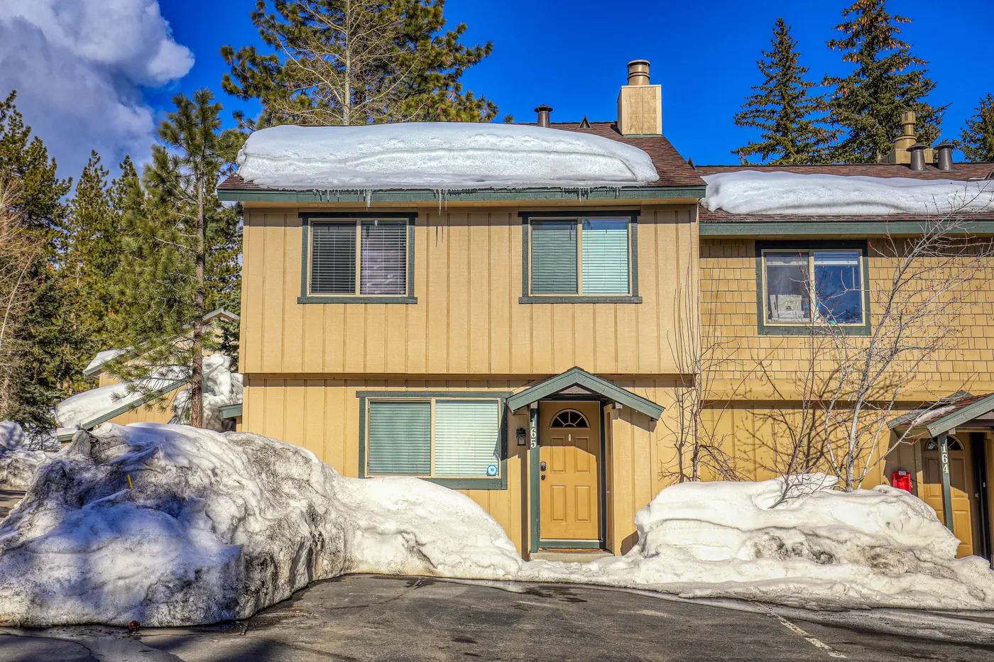 Trailside Tahoe Townhouse, an MG home in Tahoe City, after a snowfall