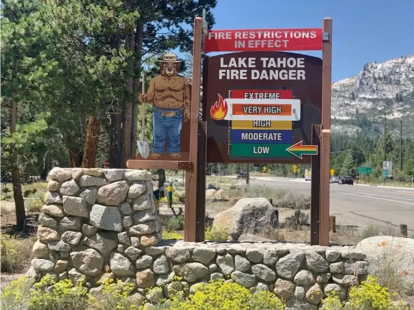 Fire danger sign beside a Tahoe road