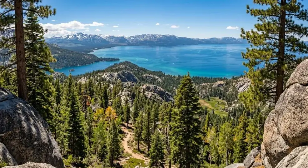 Forest and Lake Tahoe from the hills above the shore