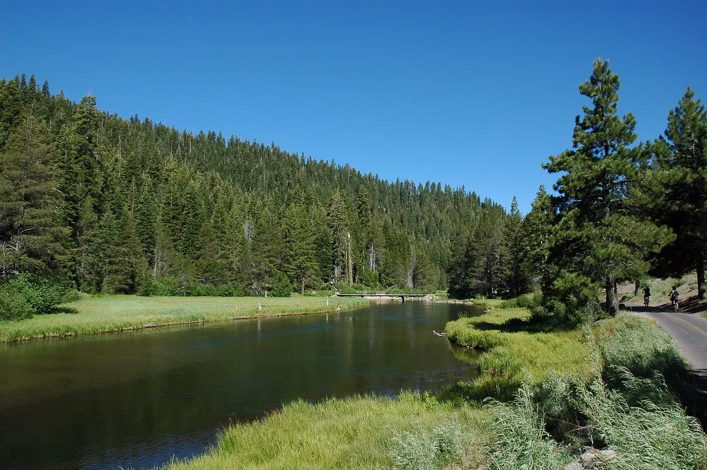 The Truckee River and the riverside bike path just below Tahoe City, the stretch the summer float runs