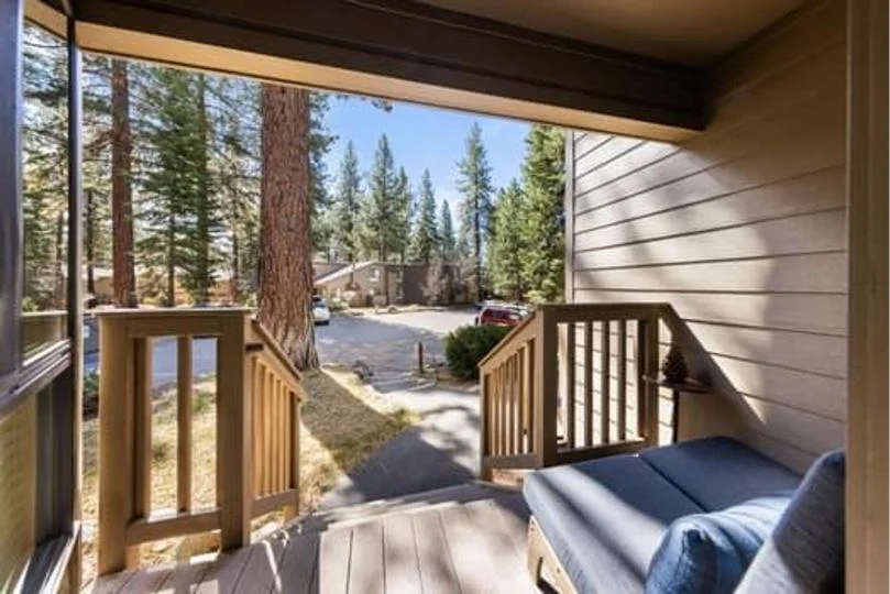 Large outdoor deck at Steller's Jay Pines overlooking the Sierra Nevada in Incline Village
