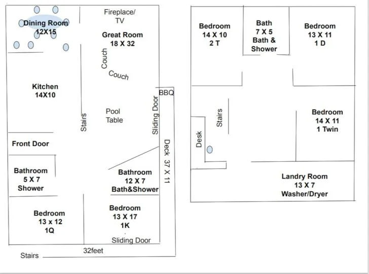 Floor plan of Tranquil Alpine Bliss, 4 bedroom Incline Village vacation rental layout